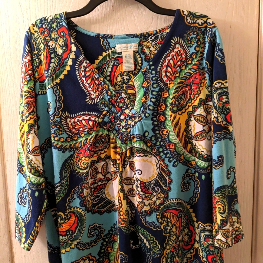 Caribbean Joe Boho Top Sz Xlg